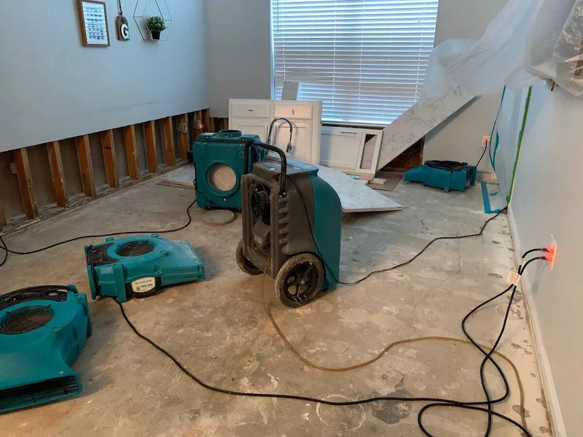 Dehumidifier in flood-cut room for Water Damage Restoration in Kelso